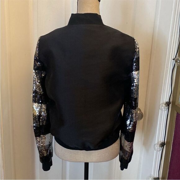 Sachin + Babi Black and Silver Sequin Bomber Jacket - Picture 7 of 9
